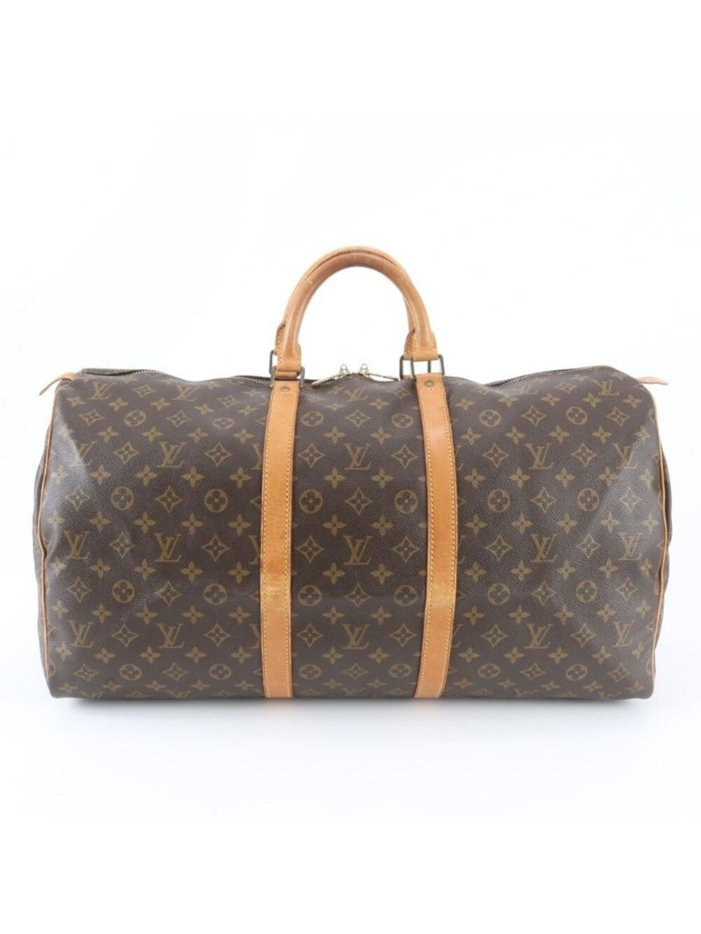Louis Vuitton Monogram Keepall 55 Leather Boston Bag Tote Travel